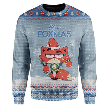 Gearhumans Ugly Christmas Merry Foxmas Custom Sweater Apparel