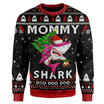 Gearhumans Ugly Christmas Mommy Shark Custom Sweater Apparel