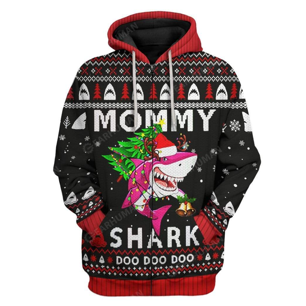 Ugly Christmas Mommy Shark Custom T-Shirts Hoodie Apparel HD-TA25111918 3D Custom Fleece Hoodies Zip Hoodie S 