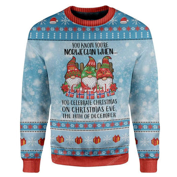 Gearhumans Ugly Christmas Norwegian Christmas 24th Custom Sweater Apparel