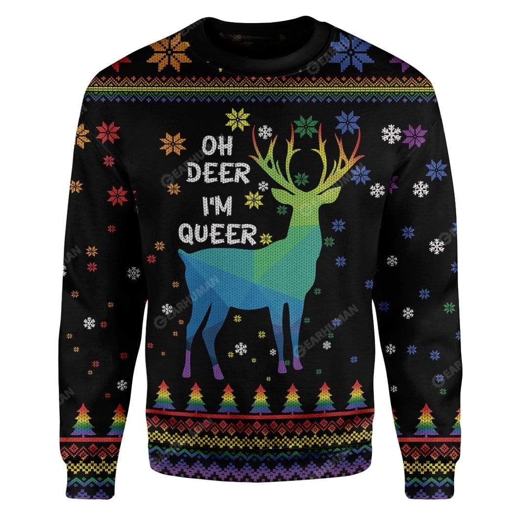 Ugly Christmas Oh Deer I'm Queer Custom Sweater Apparel HD-TA18111908 Ugly Christmas Sweater Long Sleeve S 