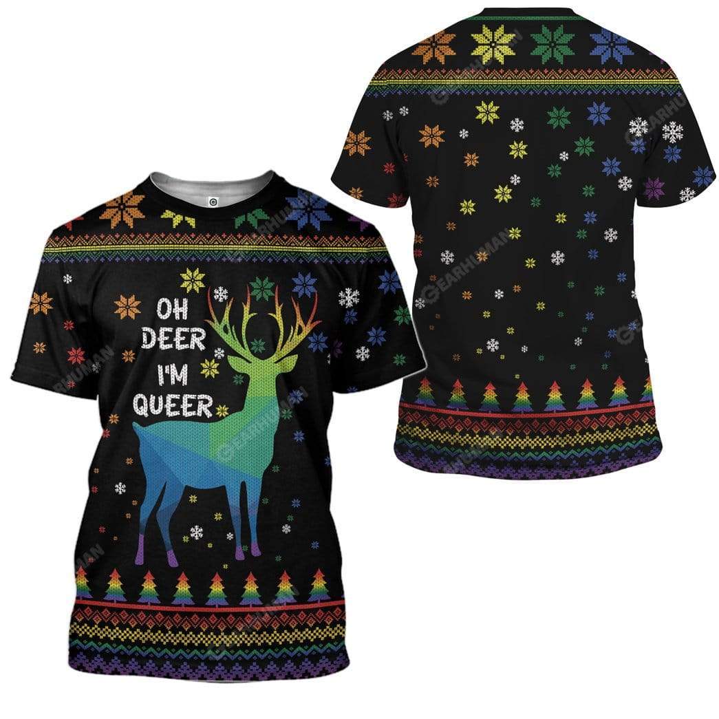 Ugly Christmas Oh Deer I'm Queer Custom T-shirt - Hoodies Apparel HD-TA18111908 3D Custom Fleece Hoodies 