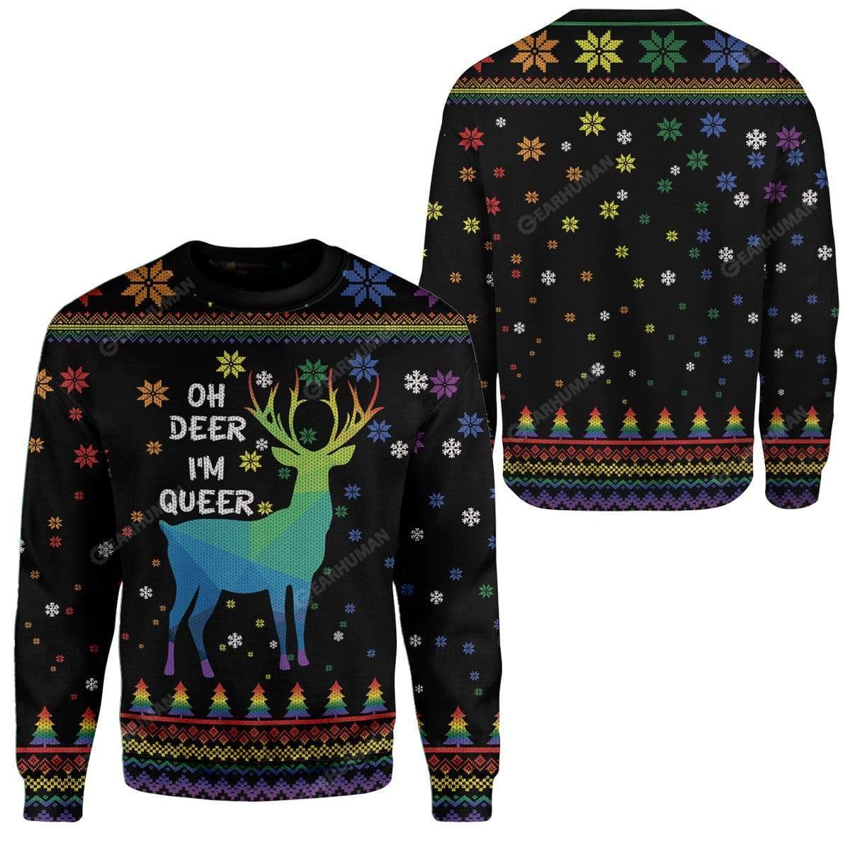 Ugly Christmas Oh Deer I'm Queer Custom T-shirt - Hoodies Apparel HD-TA18111908 3D Custom Fleece Hoodies 