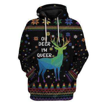 Gearhumans Ugly Christmas Oh Deer I'm Queer Custom T-shirt - Hoodies Apparel