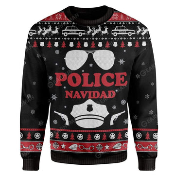 Gearhumans Ugly Christmas Police Navidad Custom Sweater Apparel