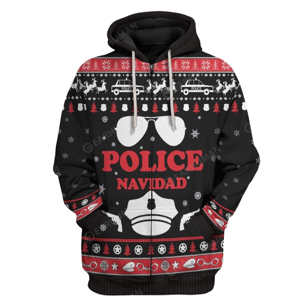 Ugly Christmas Police Navidad Custom T-Shirts Hoodies Apparel HD-DT2611195 3D Custom Fleece Hoodies Zip Hoodie S 