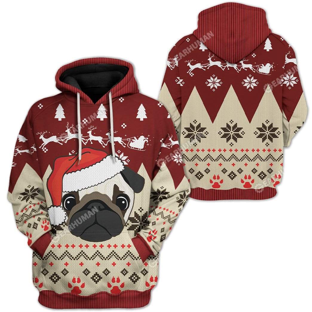 Ugly Christmas Pug In A Santa Hat Hoodie T-Shirts Apparel DG-AT2911191 3D Custom Fleece Hoodies 
