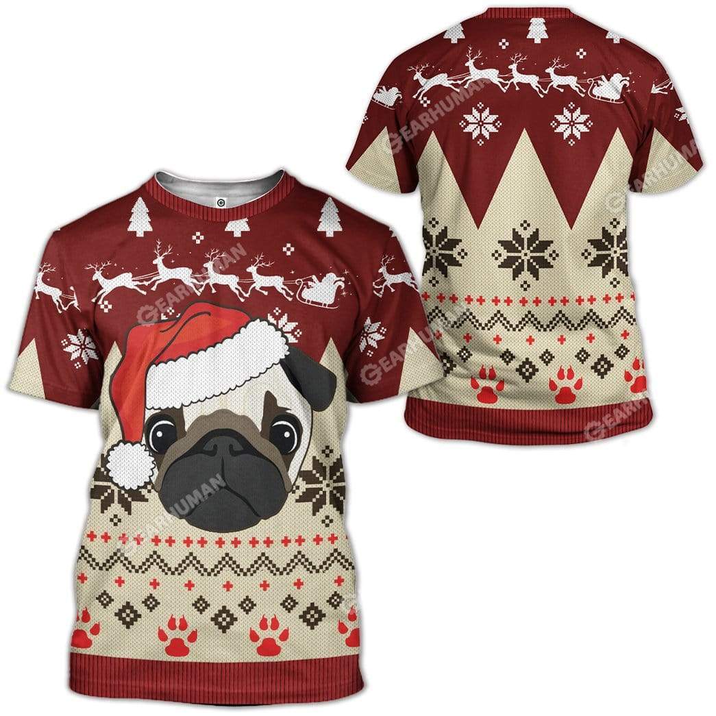 Ugly Christmas Pug In A Santa Hat Hoodie T-Shirts Apparel DG-AT2911191 3D Custom Fleece Hoodies 