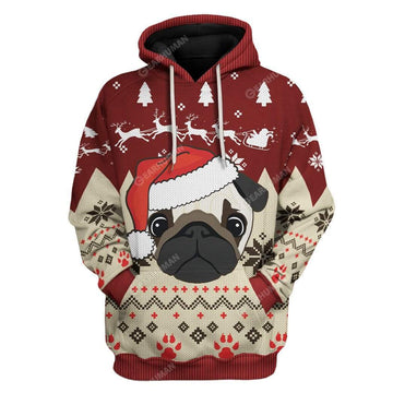 Gearhumans Ugly Christmas Pug In A Santa Hat Hoodie T-Shirts Apparel