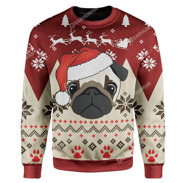 Gearhumans Ugly Christmas Pug In A Santa Hat Hoodie T-Shirts Apparel