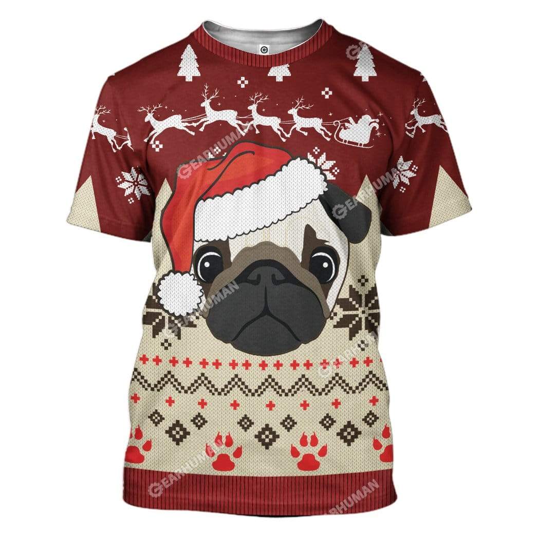 Ugly Christmas Pug In A Santa Hat Hoodie T-Shirts Apparel DG-AT2911191 3D Custom Fleece Hoodies T-Shirt S 