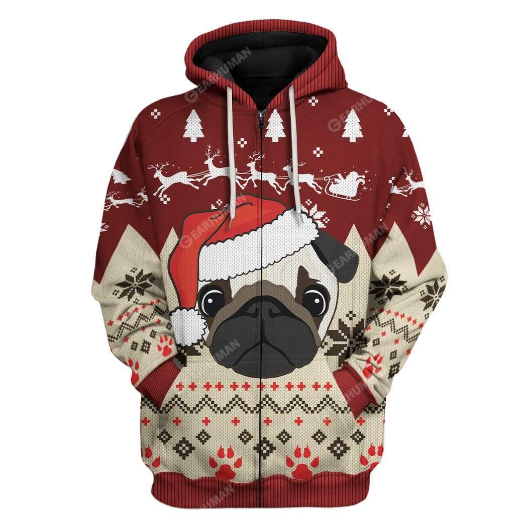 Ugly Christmas Pug In A Santa Hat Hoodie T-Shirts Apparel DG-AT2911191 3D Custom Fleece Hoodies Zip Hoodie S 