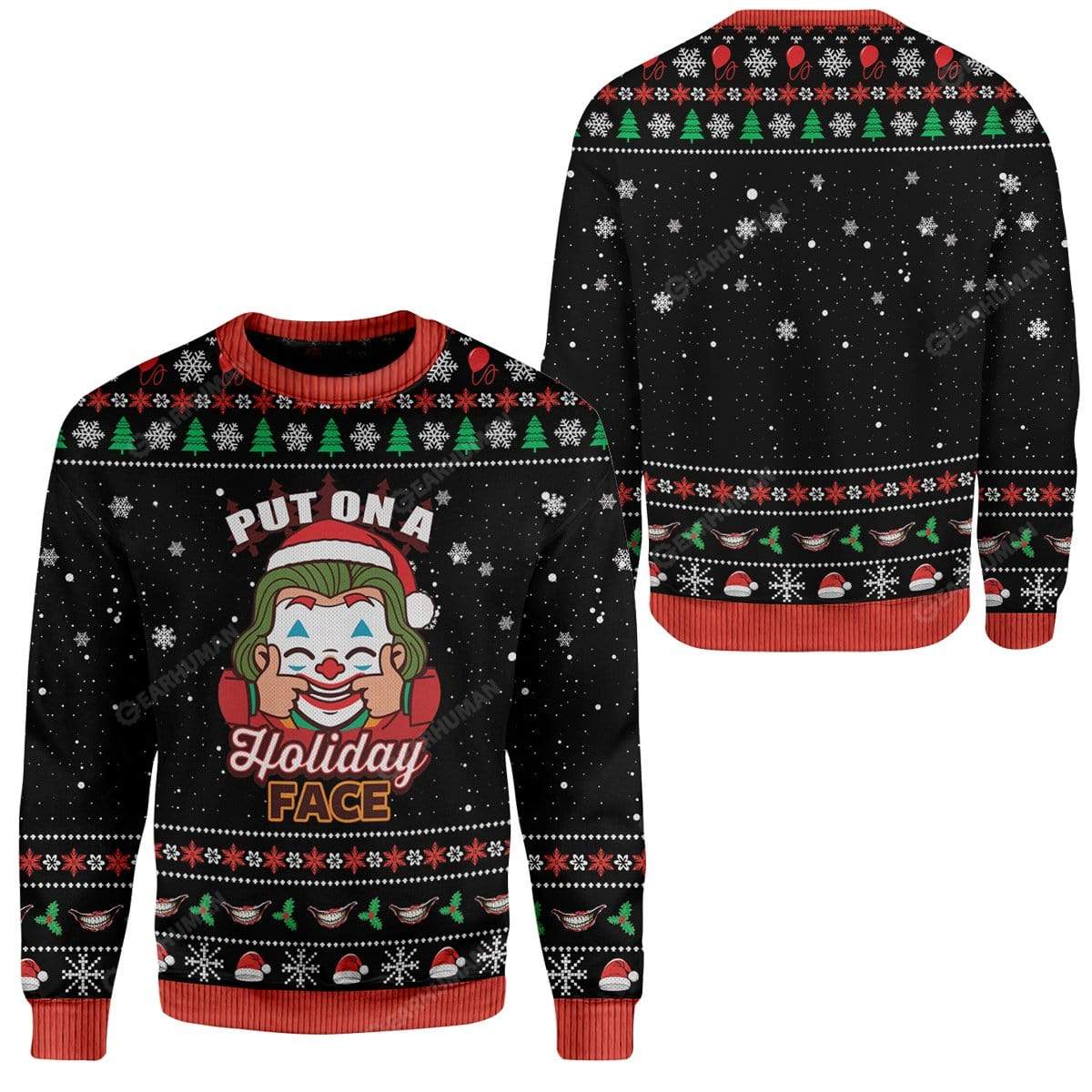 Ugly Christmas Put on a Holiday Face Sweater Apparel HD-QM2611196 Ugly Christmas Sweater 