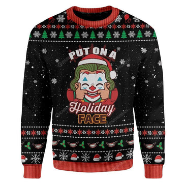 Gearhumans Ugly Christmas Put on a Holiday Face Sweater Apparel