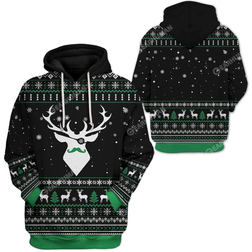 Ugly Christmas Reindeer Custom T-shirt - Hoodies Apparel HD-AT18111905 3D Custom Fleece Hoodies 