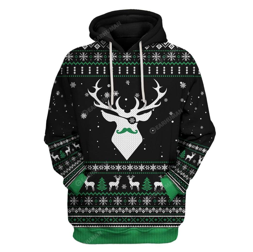 Ugly Christmas Reindeer Custom T-shirt - Hoodies Apparel HD-AT18111905 3D Custom Fleece Hoodies Hoodie S 