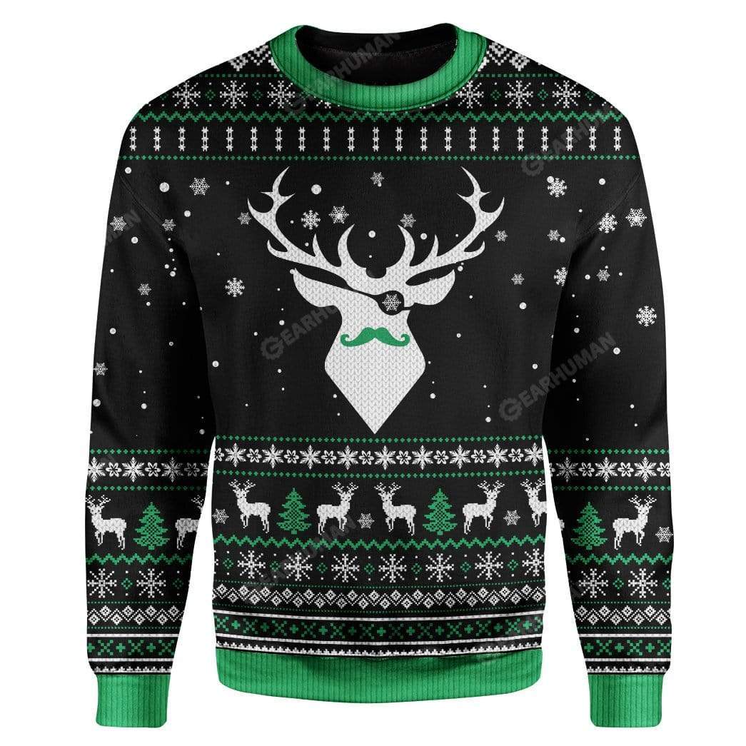 Ugly Christmas Reindeer Custom T-shirt - Hoodies Apparel HD-AT18111905 3D Custom Fleece Hoodies Long Sleeve S 