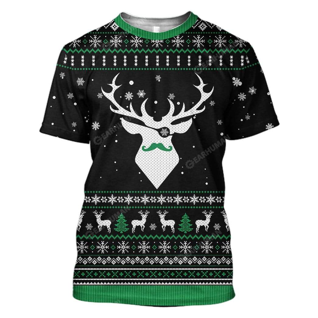 Ugly Christmas Reindeer Custom T-shirt - Hoodies Apparel HD-AT18111905 3D Custom Fleece Hoodies T-Shirt S 