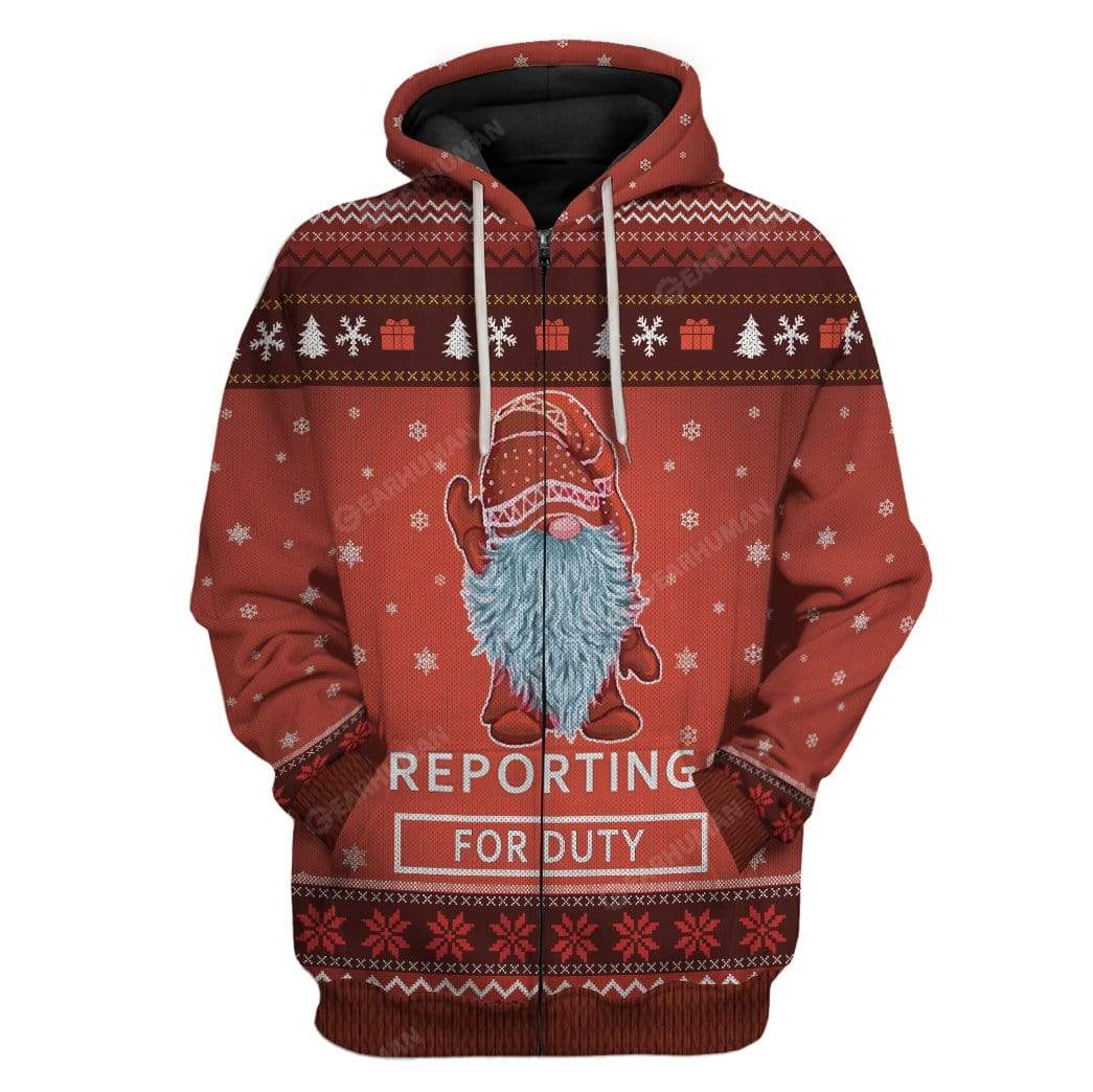 Ugly Christmas Reporting For Duty Hoodie T-Shirts Apparel HD-AT0212191 3D Custom Fleece Hoodies Zip Hoodie S 