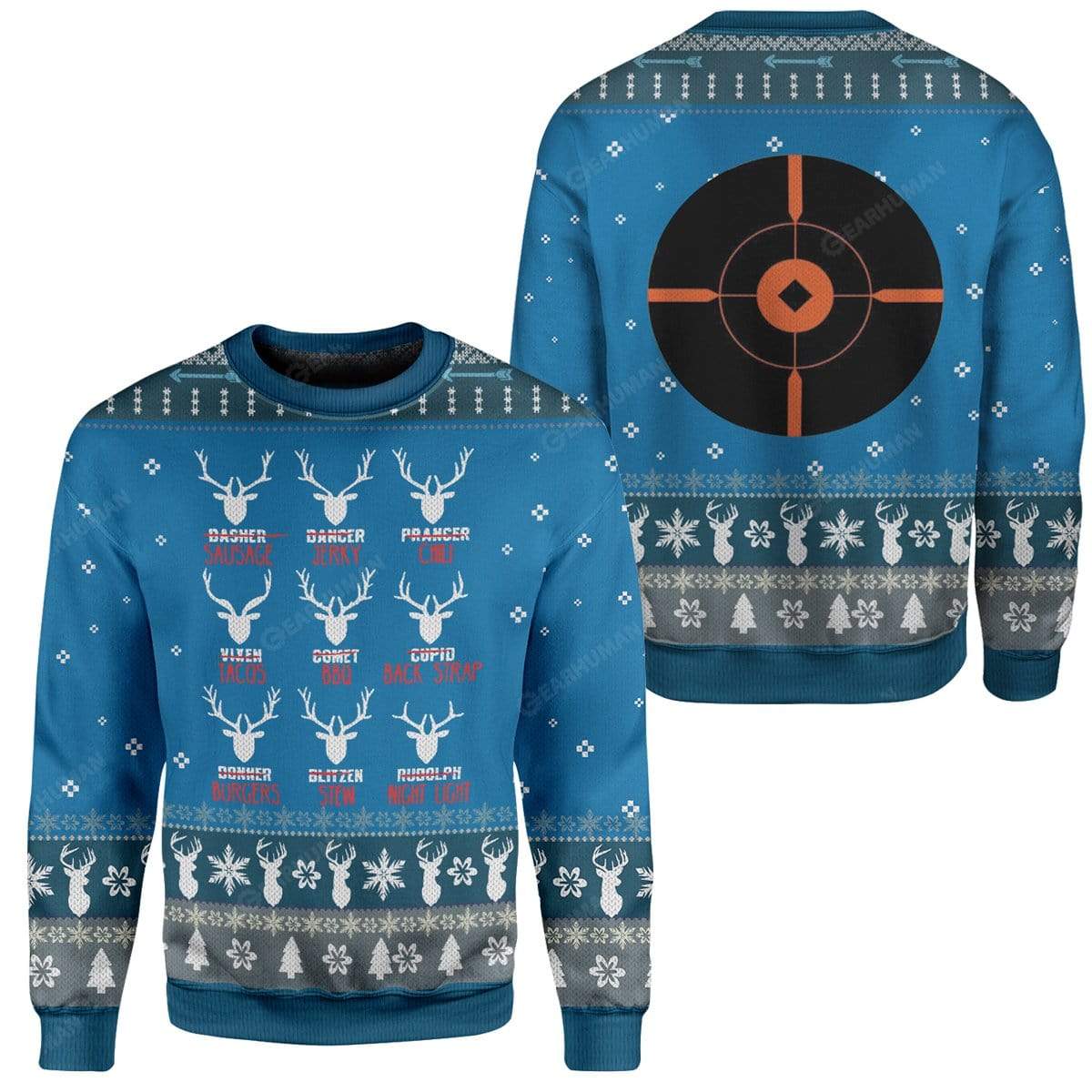 Gearhumans Ugly Christmas Santa's Reindeer Hunting Custom Sweater Appa