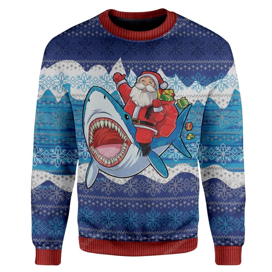 Ugly Christmas Shark And Santa Custom Sweater Apparel HD-TT13111916 Ugly Christmas Sweater Long Sleeve S 