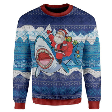 Gearhumans Ugly Christmas Shark And Santa Custom Sweater Apparel