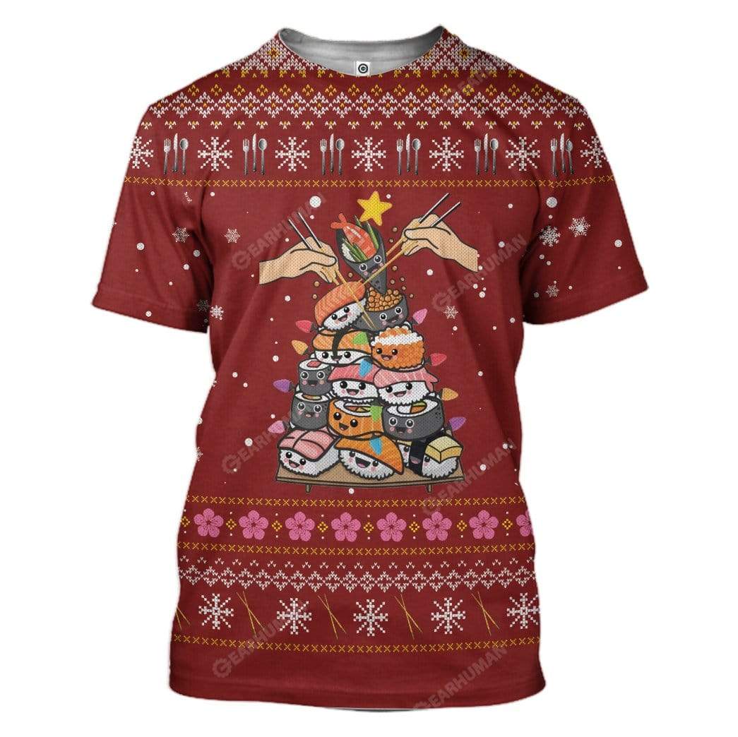 Ugly Christmas Sushi Custom T-shirt - Hoodies Apparel HD-TA18111907 3D Custom Fleece Hoodies T-Shirt S 