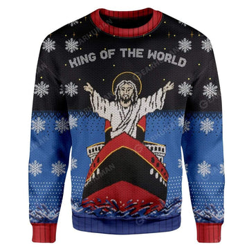 Gearhumans Ugly Christmas Titanic Jesus King Of The World Custom T-Shirts Hoodies Apparel