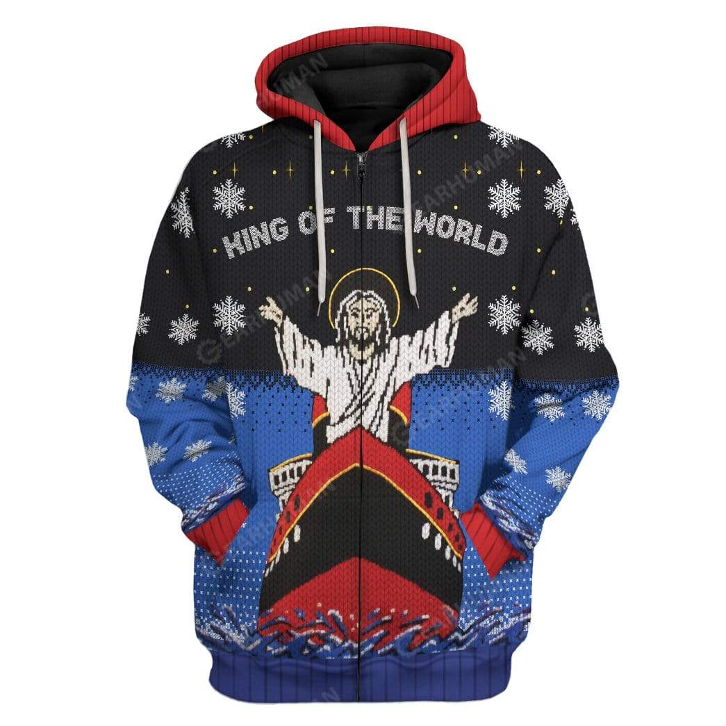 Ugly Christmas Titanic Jesus King Of The World Custom T-Shirts Hoodies Apparel HD-QM28111913 3D Custom Fleece Hoodies Zip Hoodie S 