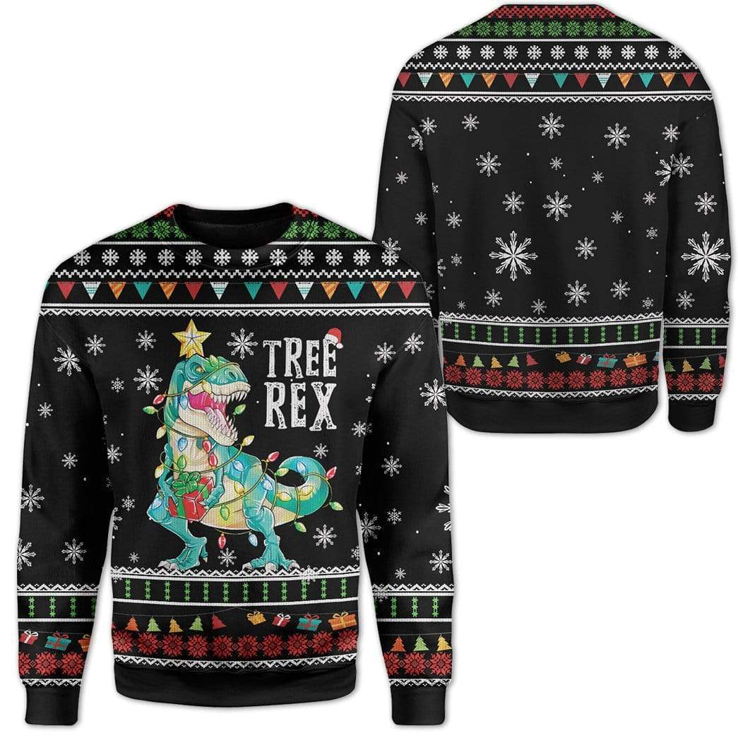 Ugly Christmas Tree T-Rex Custom Sweater Apparel HD-AT21111905 Ugly Christmas Sweater 