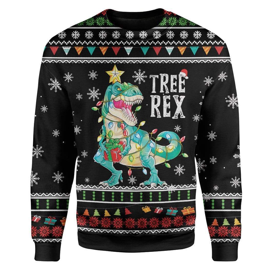 Ugly Christmas Tree T-Rex Custom Sweater Apparel HD-AT21111905 Ugly Christmas Sweater Long Sleeve S 