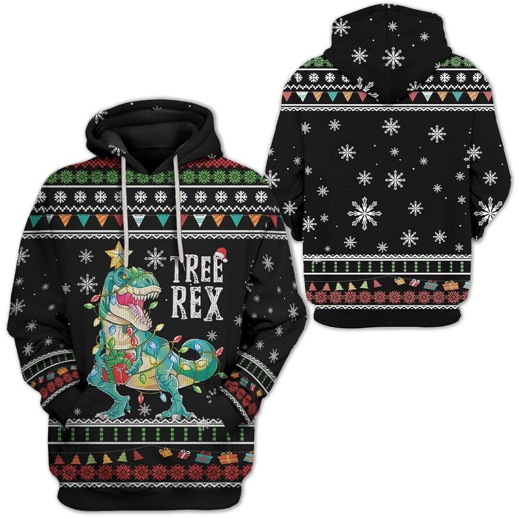 Ugly Christmas Tree T-Rex Custom T-shirt - Hoodies Apparel HD-AT21111905 3D Custom Fleece Hoodies 