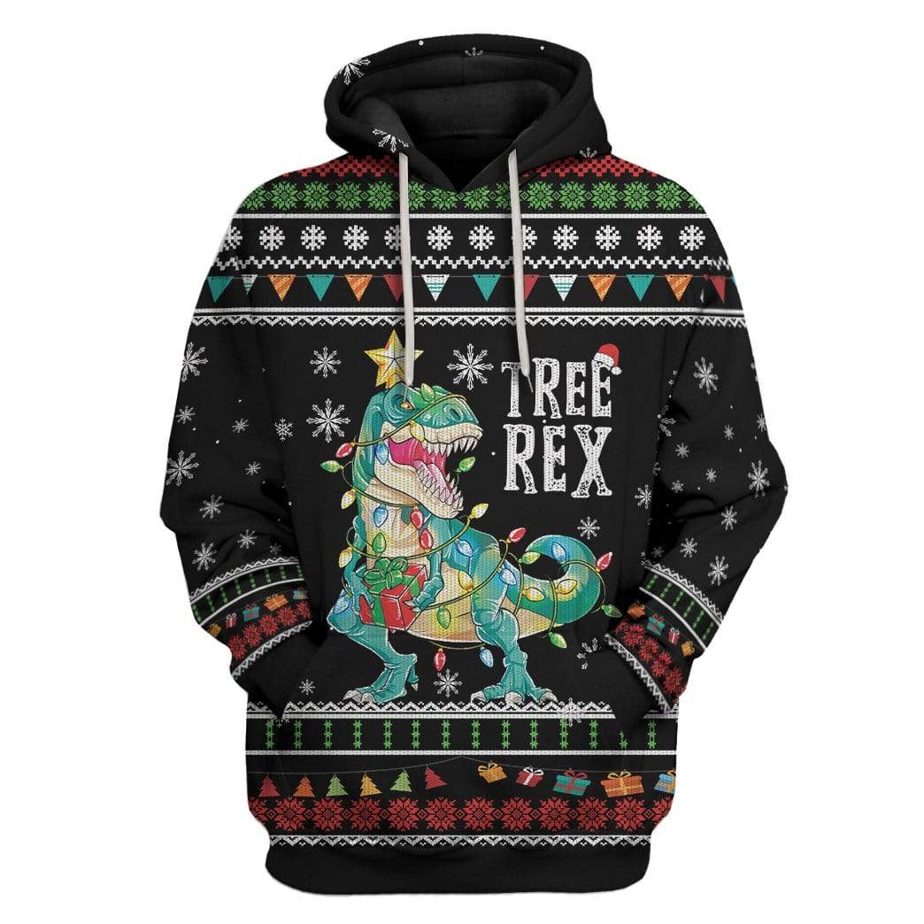 Ugly Christmas Tree T-Rex Custom T-shirt - Hoodies Apparel HD-AT21111905 3D Custom Fleece Hoodies Hoodie S 