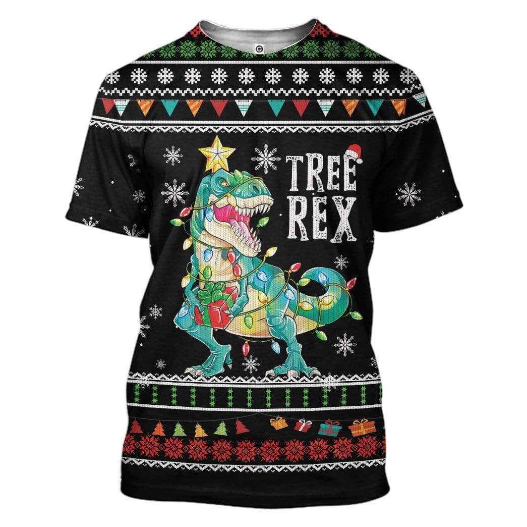 Ugly Christmas Tree T-Rex Custom T-shirt - Hoodies Apparel HD-AT21111905 3D Custom Fleece Hoodies T-Shirt S 