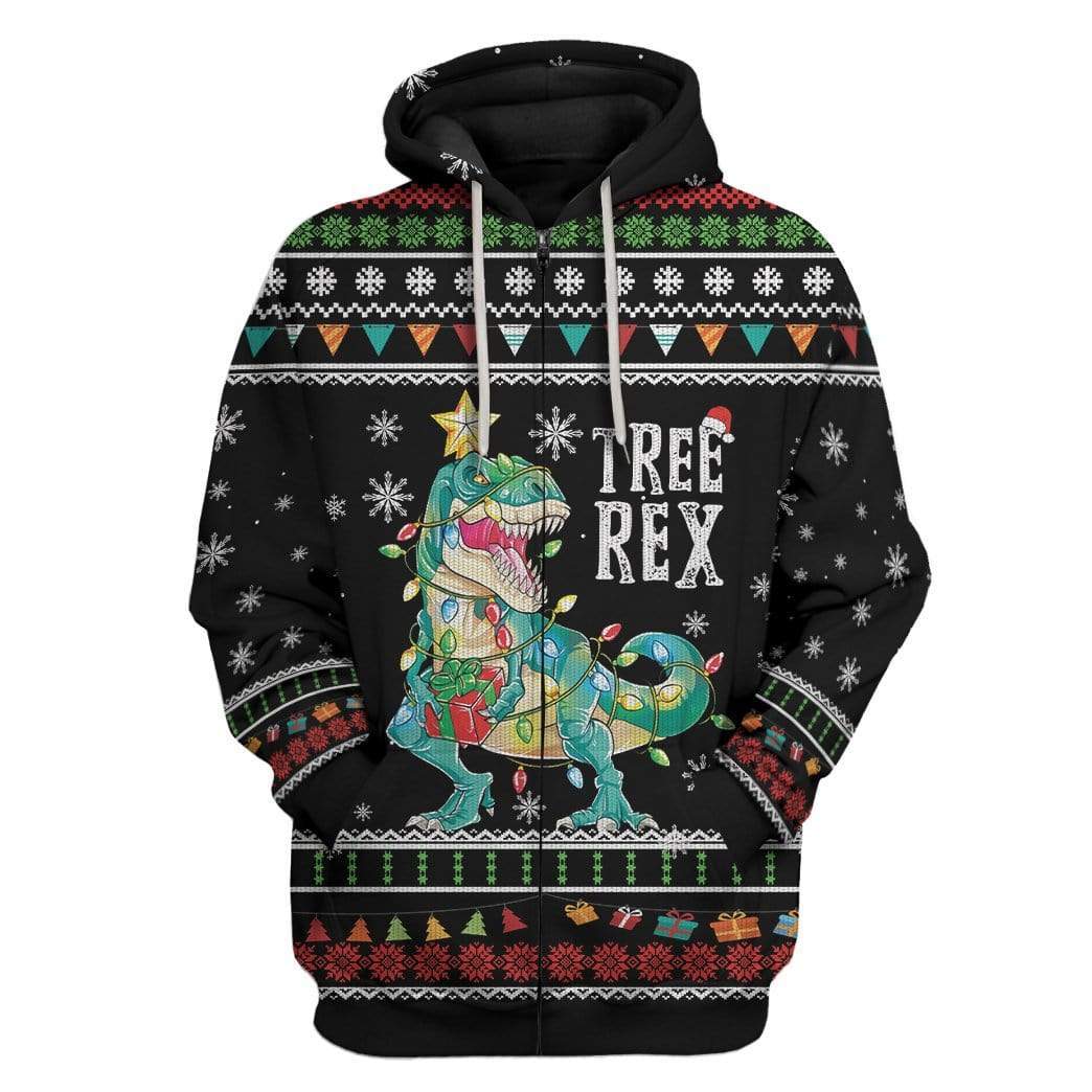 Ugly Christmas Tree T-Rex Custom T-shirt - Hoodies Apparel HD-AT21111905 3D Custom Fleece Hoodies Zip Hoodie S 