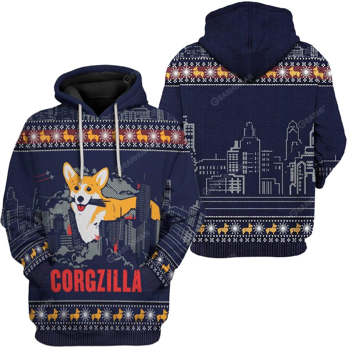Ugly Corgzilla Christmas Custom T-Shirts Hoodies Apparel DG-TA3011195 3D Custom Fleece Hoodies 