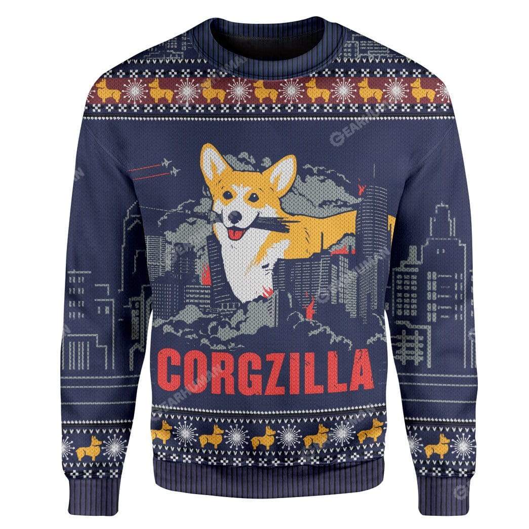 Ugly Corgzilla Christmas Custom T-Shirts Hoodies Apparel DG-TA3011195 3D Custom Fleece Hoodies Long Sleeve S 