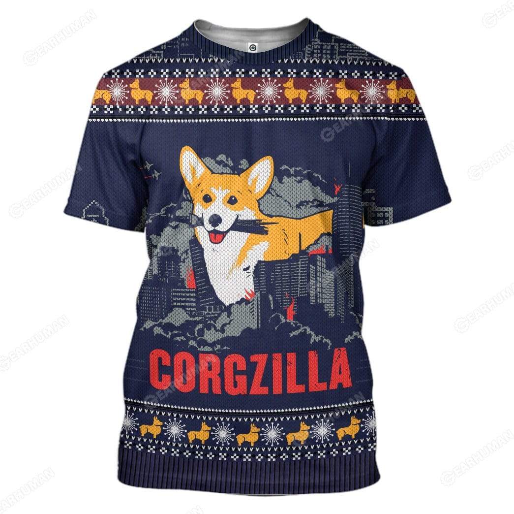 Ugly Corgzilla Christmas Custom T-Shirts Hoodies Apparel DG-TA3011195 3D Custom Fleece Hoodies T-Shirt S 