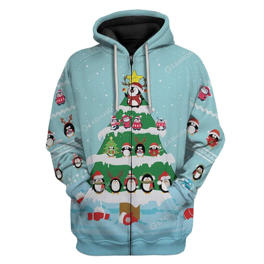 Ugly Cute Penguin Christmas Tree Custom T-Shirts Hoodies Apparel AN-DT2911191 3D Custom Fleece Hoodies Zip Hoodie S 