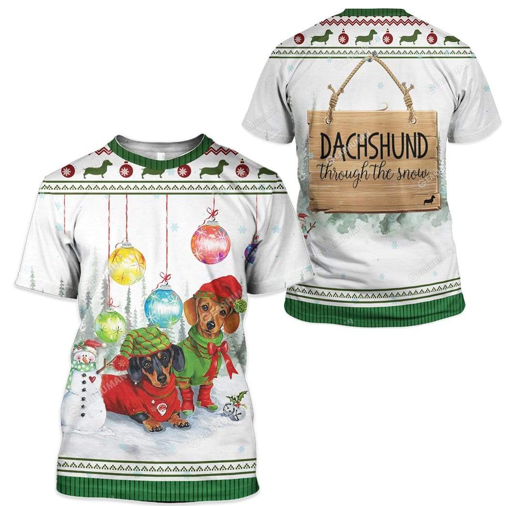 Ugly Dachshund Through The Snow Christmas Custom T-Shirts Hoodies Apparel DG-TA0212191 3D Custom Fleece Hoodies 