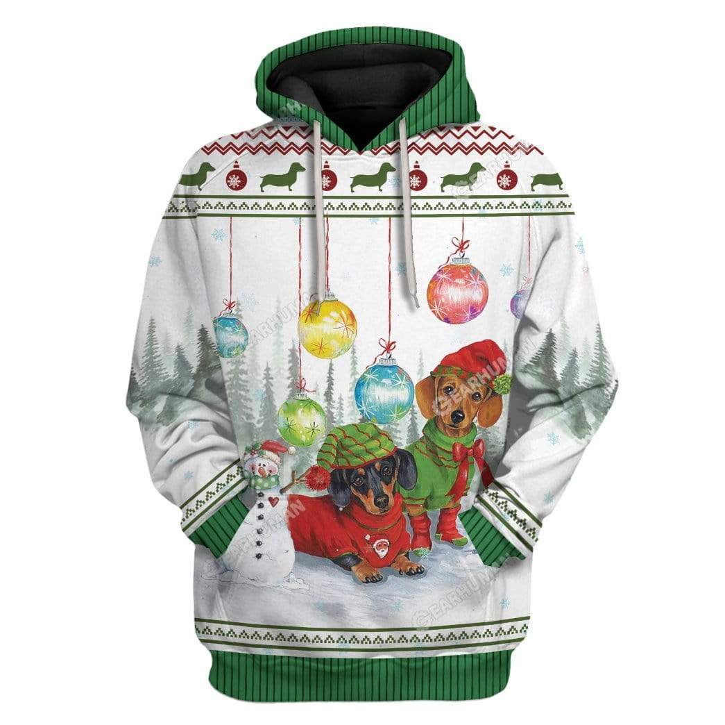 Ugly Dachshund Through The Snow Christmas Custom T-Shirts Hoodies Apparel DG-TA0212191 3D Custom Fleece Hoodies Hoodie S 