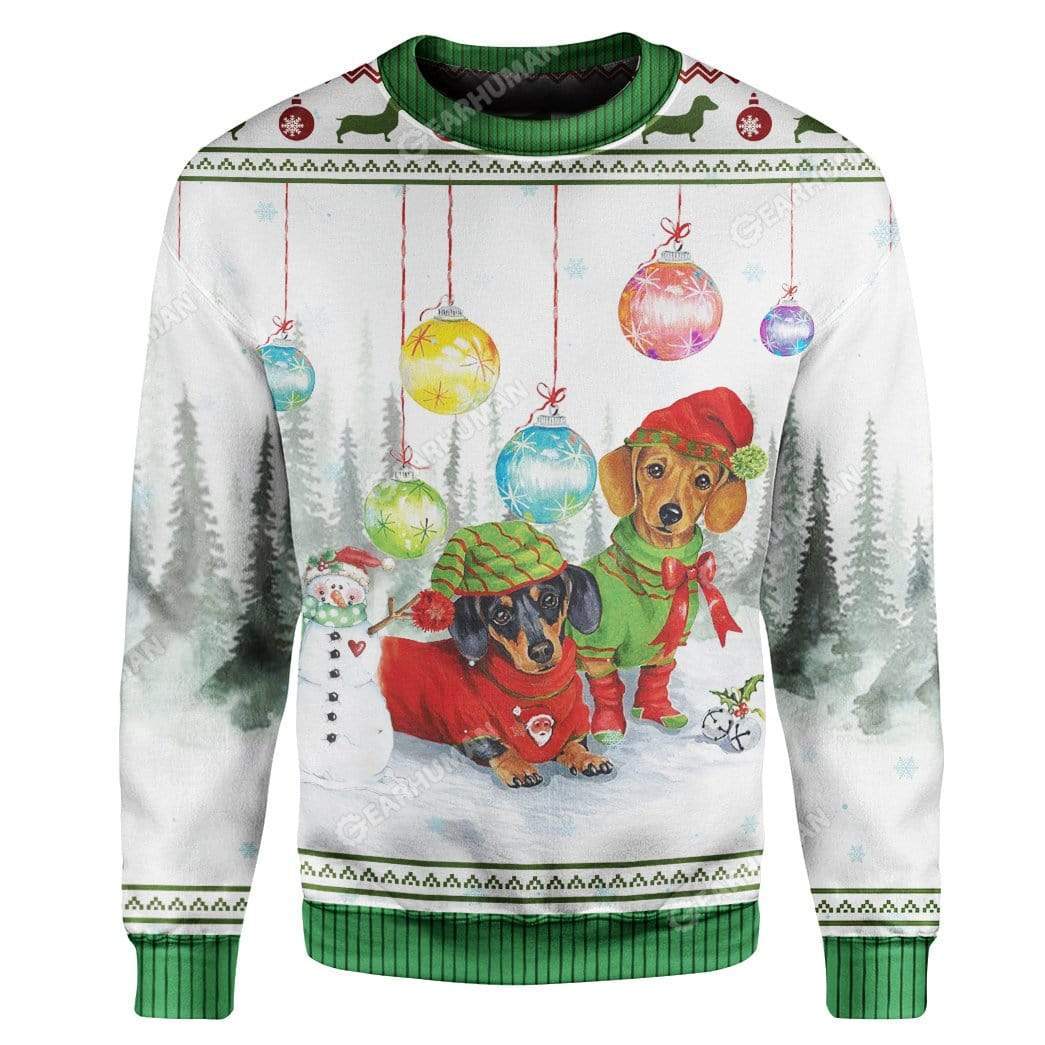 Ugly Dachshund Through The Snow Christmas Custom T-Shirts Hoodies Apparel DG-TA0212191 3D Custom Fleece Hoodies Long Sleeve S 