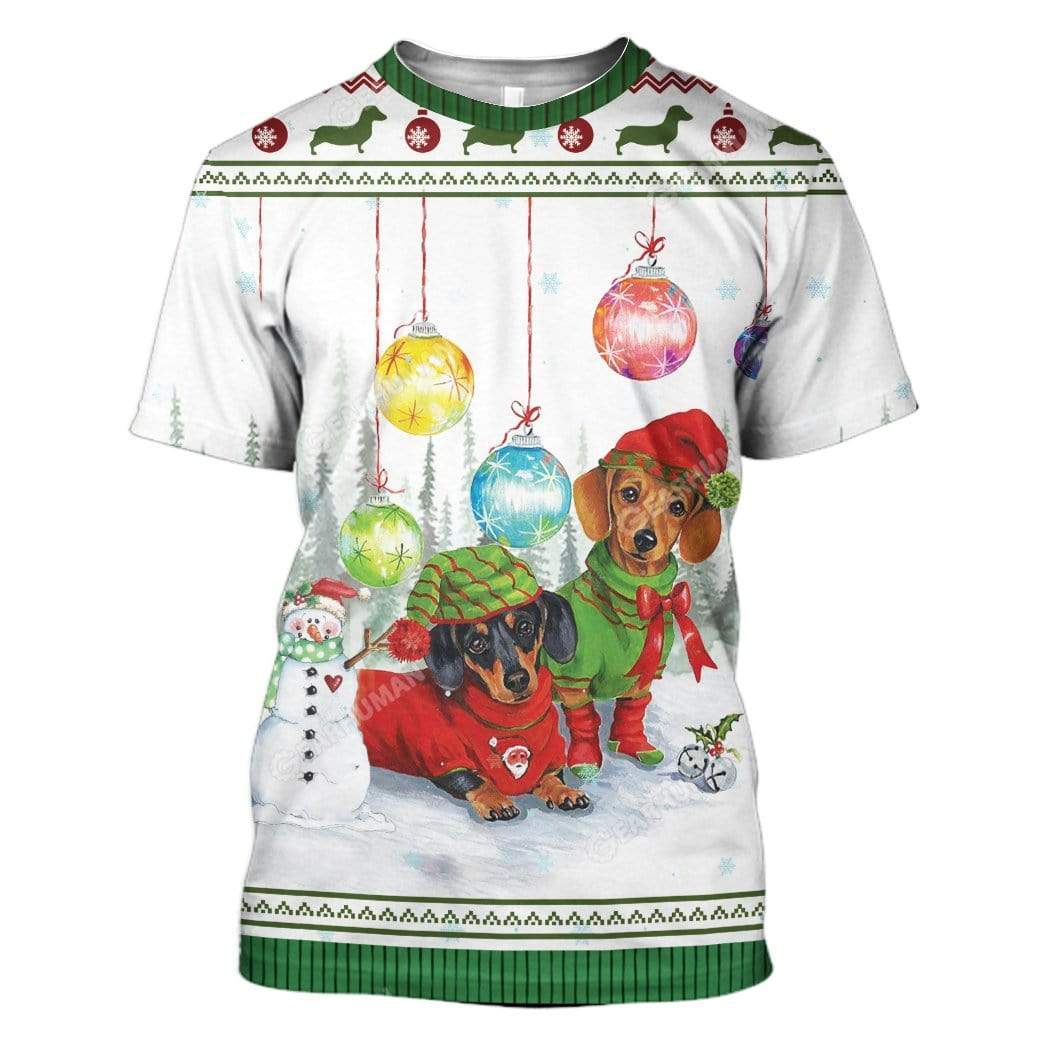 Ugly Dachshund Through The Snow Christmas Custom T-Shirts Hoodies Apparel DG-TA0212191 3D Custom Fleece Hoodies T-Shirt S 