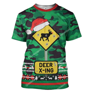Gearhumans Ugly Deer Xing Christmas Hoodie T-Shirts Apparel