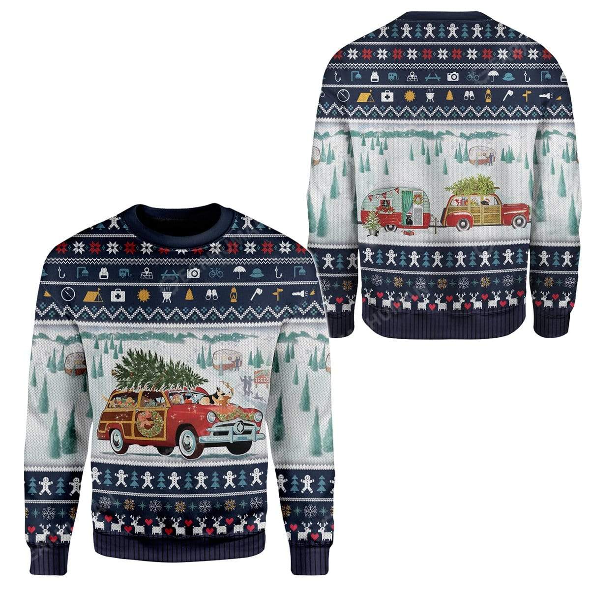 Ugly Dog Pickup Retro Camper And Wagon Christmas Custom Sweater Apparel CP-DT25111905 Ugly Christmas Sweater 