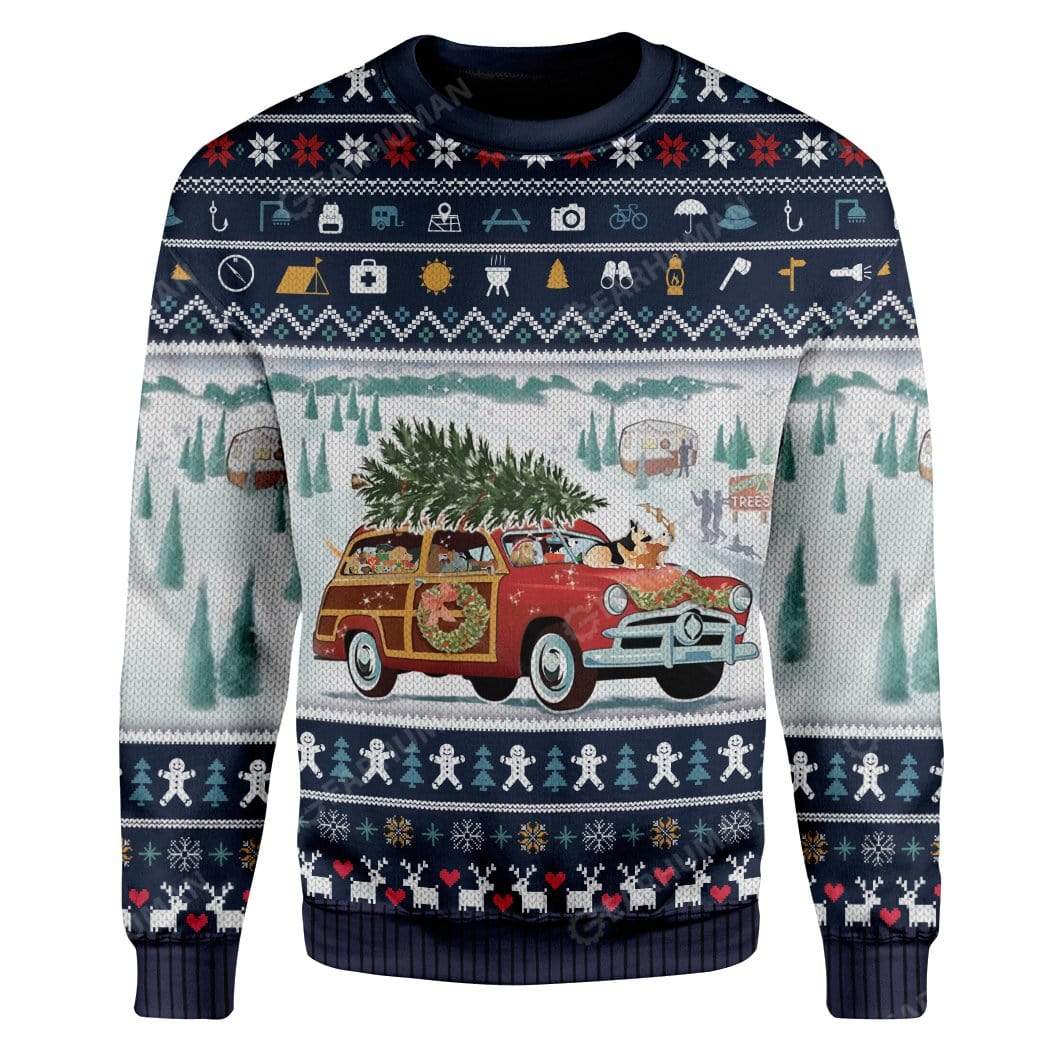 Ugly Dog Pickup Retro Camper And Wagon Christmas Custom Sweater Apparel CP-DT25111905 Ugly Christmas Sweater Long Sleeve S 