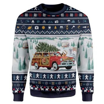 Gearhumans Ugly Dog Pickup Retro Camper And Wagon Christmas Custom Sweater Apparel