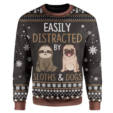 Gearhumans Ugly Easily Distracted By Sloths And Dogs Custom T-Shirts Hoodies Apparel