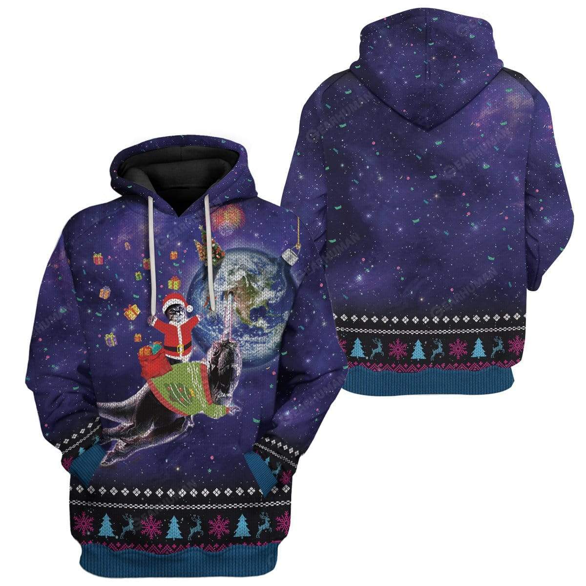Ugly Galaxy Christmas Cat On Dinosaur Unicorn In Space Custom T-Shirts Hoodies Apparel GL-DT0512193 3D Custom Fleece Hoodies 