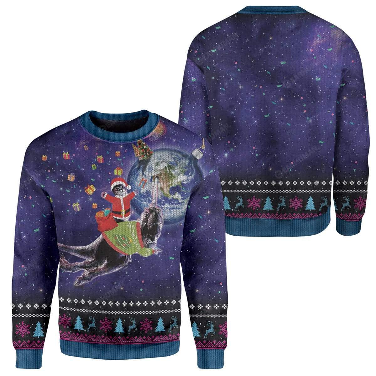 Ugly Galaxy Christmas Cat On Dinosaur Unicorn In Space Custom T-Shirts Hoodies Apparel GL-DT0512193 3D Custom Fleece Hoodies 